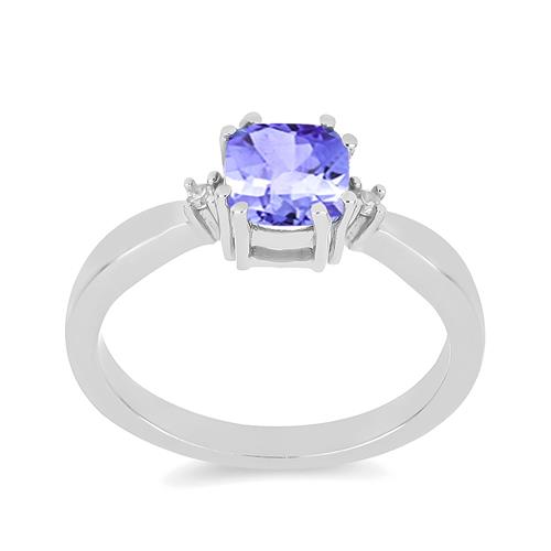 BUY STERLING SILVER NATURAL TANZANITE WITH WHITE ZIRCON GEMSTONE CLASSIC RING